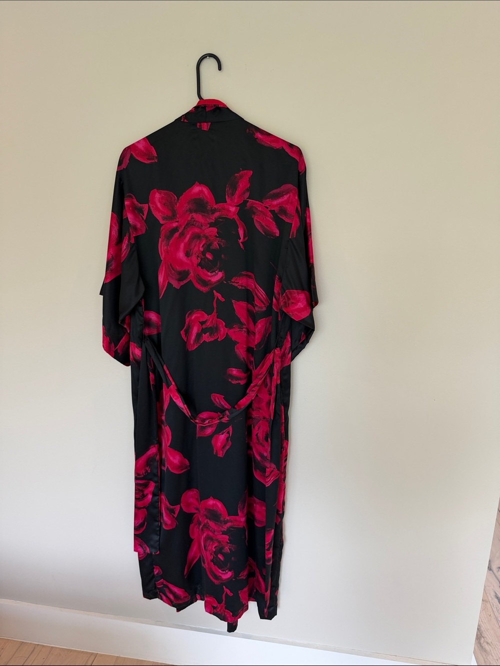 Black & Fuchsia Floral Long Kimono Robe - Women Intimates